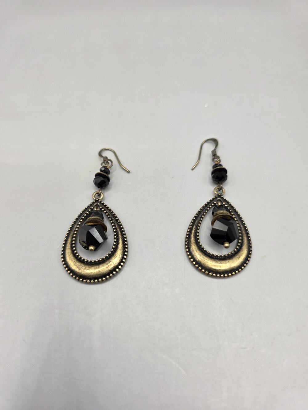 Vintage Premier Designs Copper Moon Teardrop Earrings Black Faceted Bead Dangle